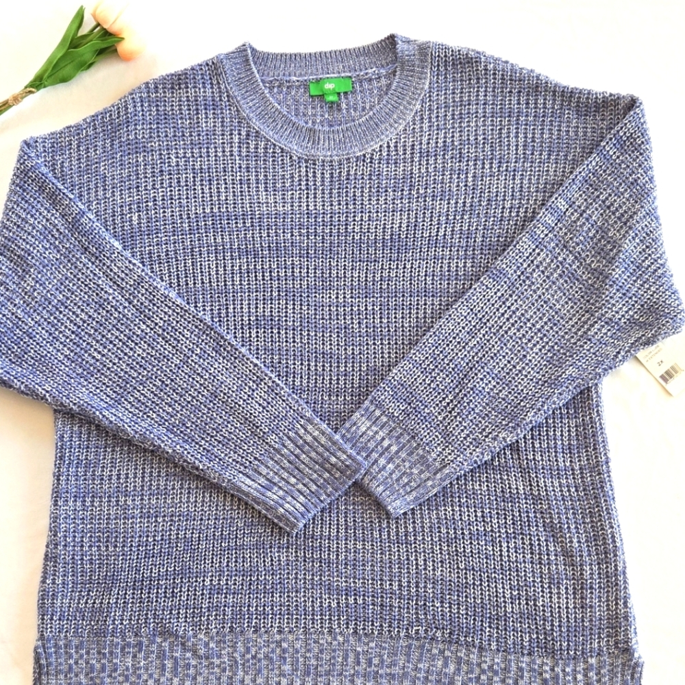 🏷️Dip She Open Weave Crew Neck Sweater Side Slits Marled Blue 2X